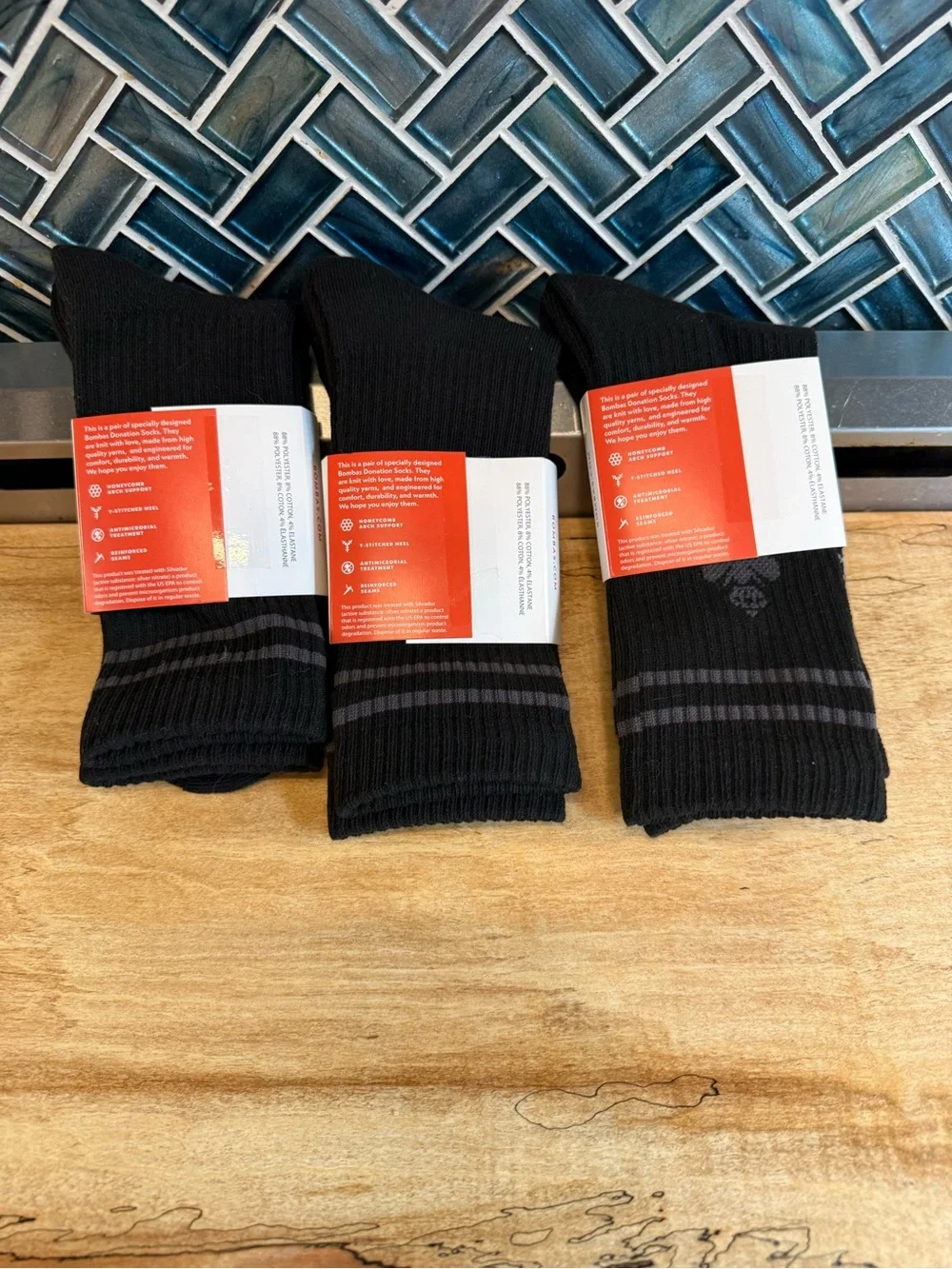 Bombas Black Crew Socks — 1 pair